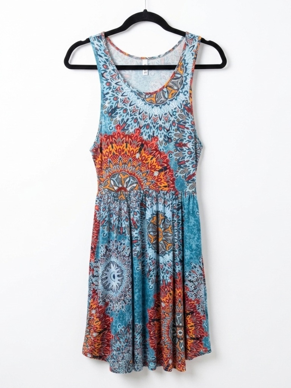 Sleeveless Teal & Orange Printed Midi Dress